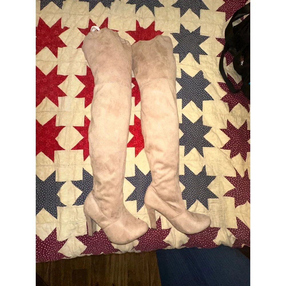 Chase & Chloe Tan Suede Over The Knee Boots Block Heel Size 8